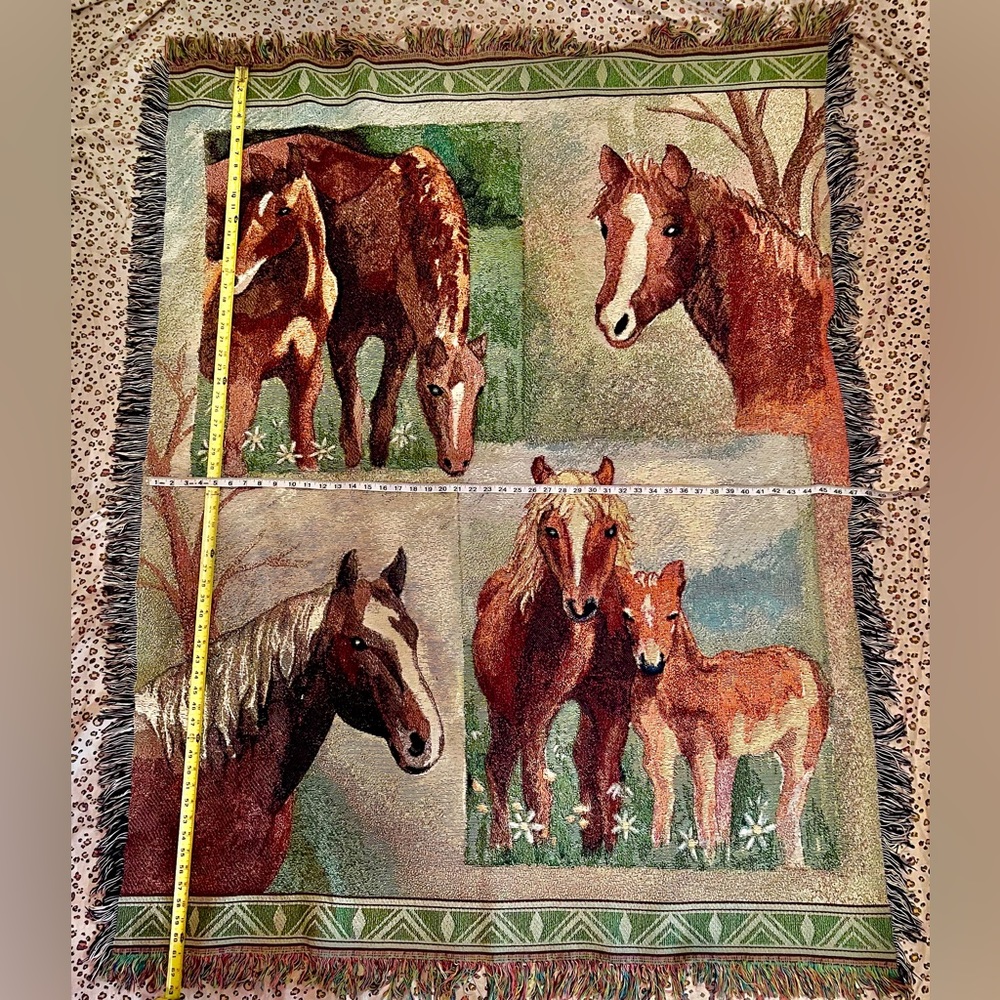 Horses Western decor Tapestry BLANKET Throw style 61x47 woven